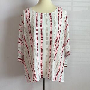Alfani Red and White Boxy Blouse with 3/4 Sleeves
